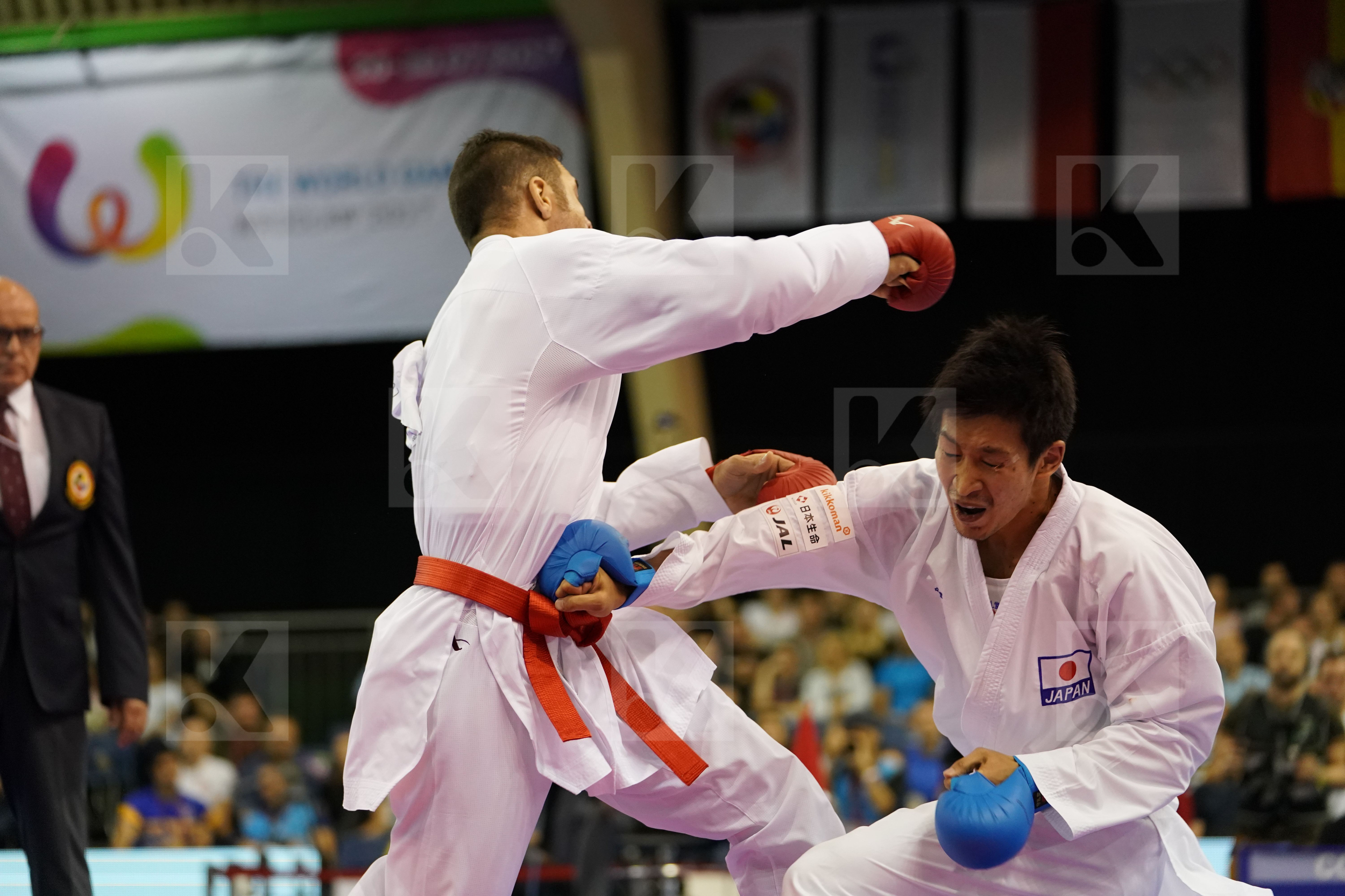 Araga Ryutaro Gold match Iran Islamic Republic of Japan Male Kumite -84kg Poorshab Zabiollah